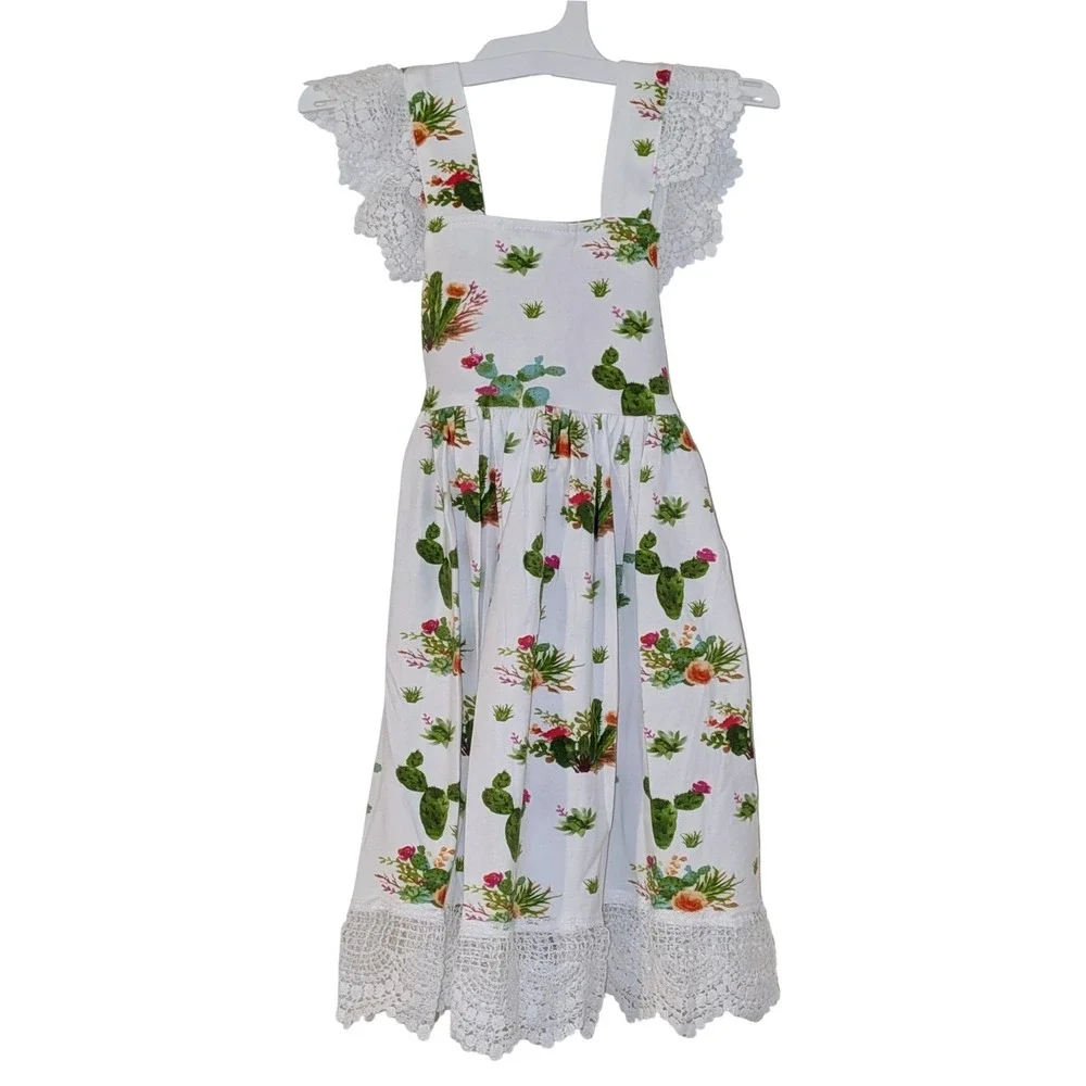 Think Pink Boutique Girls Size 2 Cactus Floral Lace Flutter Sleeve‎ Dress NWT